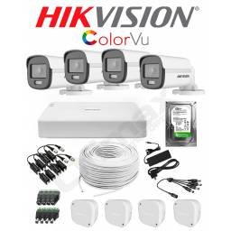 KIT DVR 4 CAMARAS HIKVISION COLORVU COLOR DE NOCHE CABLES + DISCO