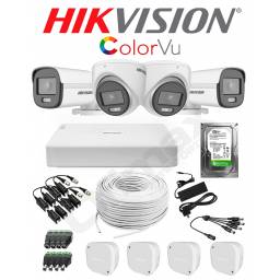 KIT DVR 4 CAMARAS HIKVISION COLORVU COLOR DE NOCHE + CABLES + DISCO