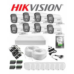 KIT DVR 8 CAMARAS HIKVISION COLORVU COLOR DE NOCHE + CABLES + DISCO