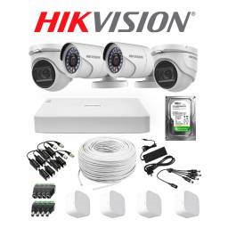 KIT DVR HIKVISION 4 CAMARAS 2MP BULLET Y TURRET + DISCO CCTV