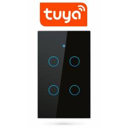 Interruptor De Luz Tctil Tuya Smart 4 Ch Wifi Negro