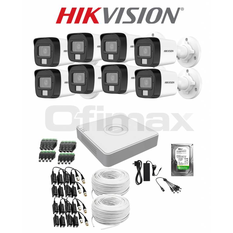 KIT 8 CMARAS Y DVR HIKVISION 2MP BULLET + DISCO CON MICRFONO