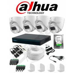 KIT DAHUA DVR 4 CH + 4 CAMARAS 2MP DUAL LIGHT MICROFONO + DISCO